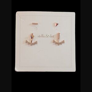 Stella & Dot Rose Gold Tone Convertible Stud Earrings .75" Nwt